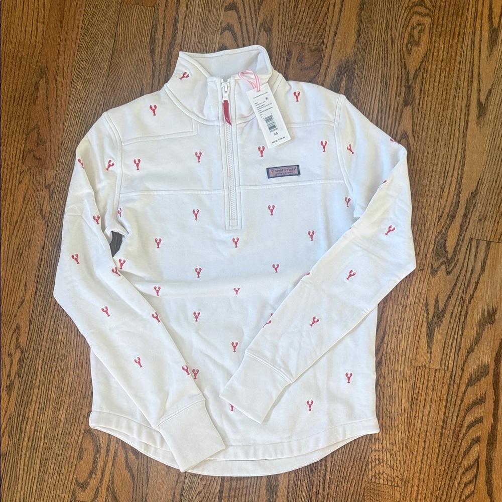 Vineyard Vines White Quarter-Zip with Red Lobster Design